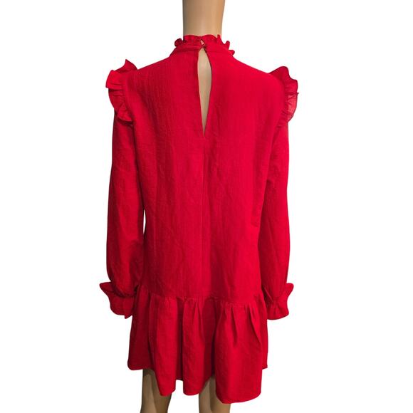 Loavies Red Long Sleeve Mini Dress with Ruffles Small - Picture 4 of 6